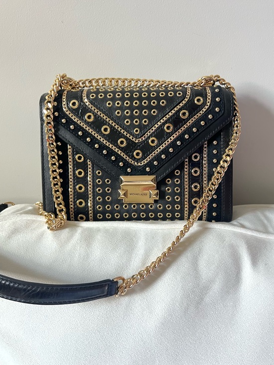 Michael Kors Handbags - Michael Kors Whitney Black Leather Studded Grommet Chain Shoulder Crossbody Bag